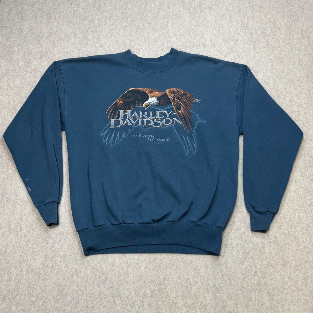 Vintage Harley-Davidson Sweatshirt Mens L Blue Biker Americana 90s USA Unisex